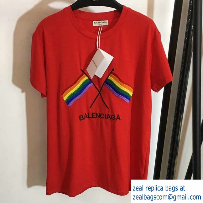 Balenciaga LGBTQ Flags And BB Logo T-Shrit Red 2019 - Click Image to Close