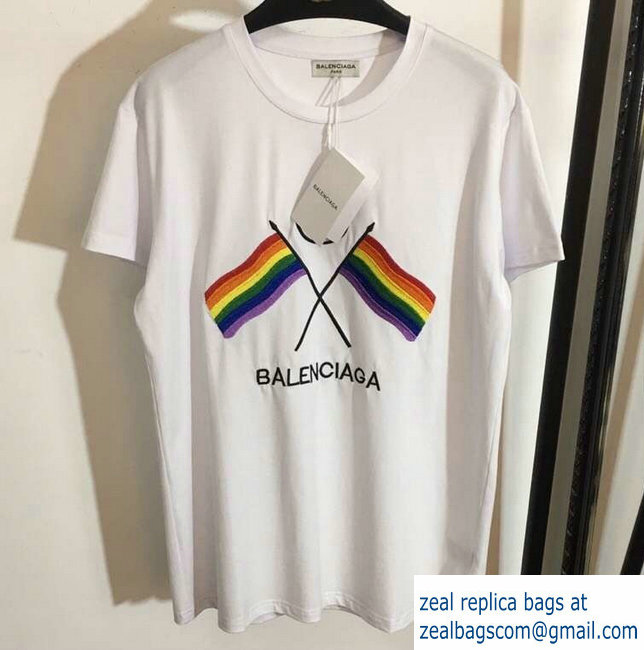 Balenciaga LGBTQ Flags And BB Logo T-Shrit White 2019 - Click Image to Close