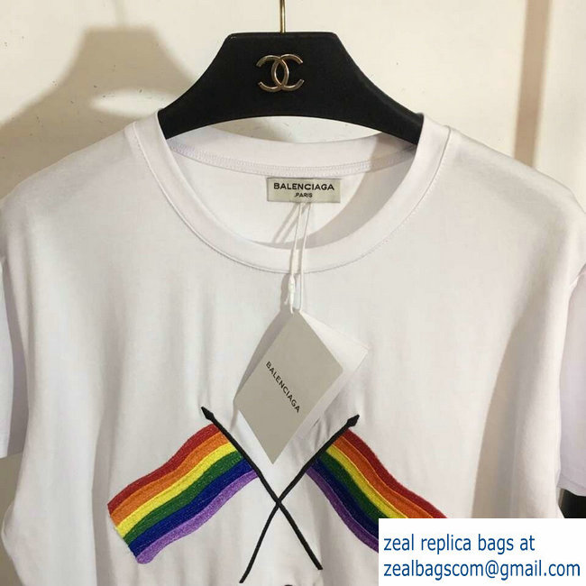 Balenciaga LGBTQ Flags And BB Logo T-Shrit White 2019 - Click Image to Close