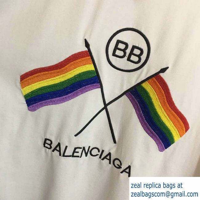 Balenciaga LGBTQ Flags And BB Logo T-Shrit White 2019 - Click Image to Close