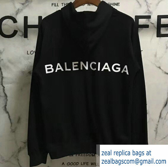 Balenciaga Logo Hoodie Sweater Black 2018 - Click Image to Close