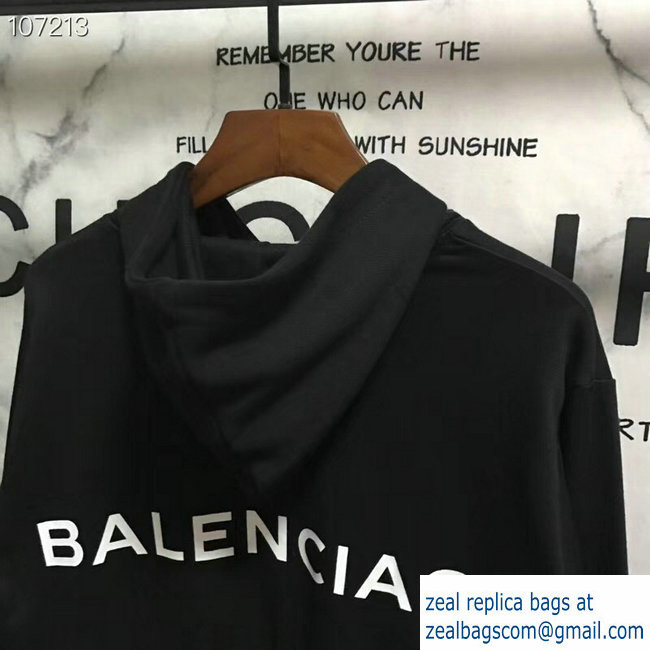 Balenciaga Logo Hoodie Sweater Black 2018 - Click Image to Close