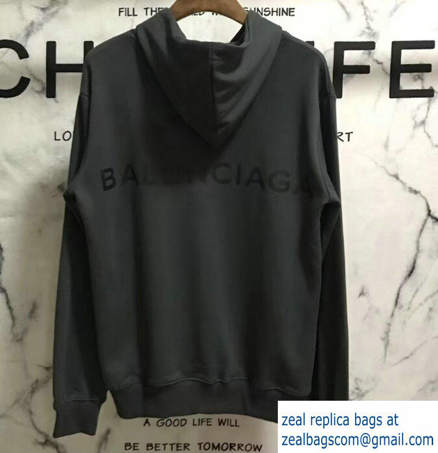 Balenciaga Logo Hoodie Sweater Gray 2018 - Click Image to Close