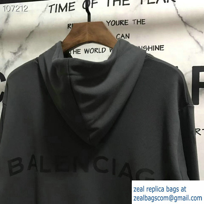 Balenciaga Logo Hoodie Sweater Gray 2018 - Click Image to Close