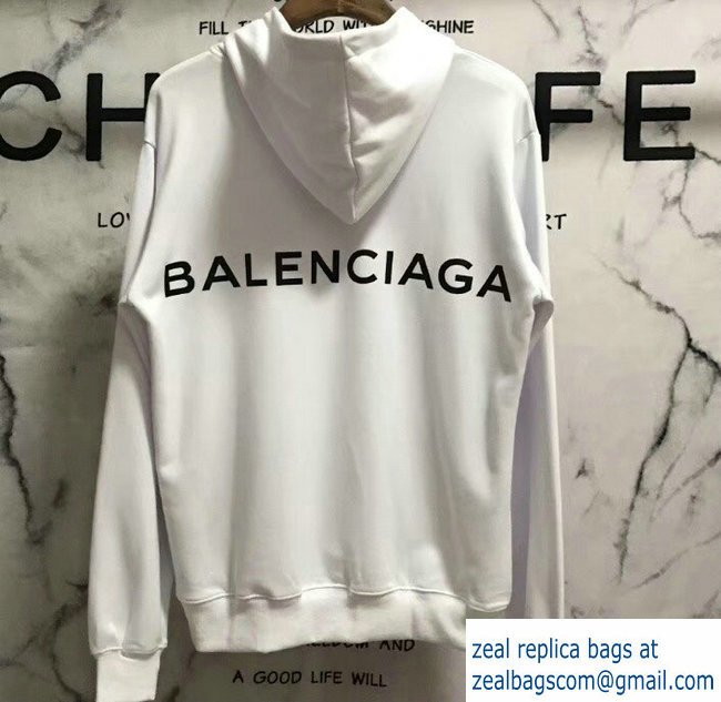 Balenciaga Logo Hoodie Sweater White 2018 - Click Image to Close