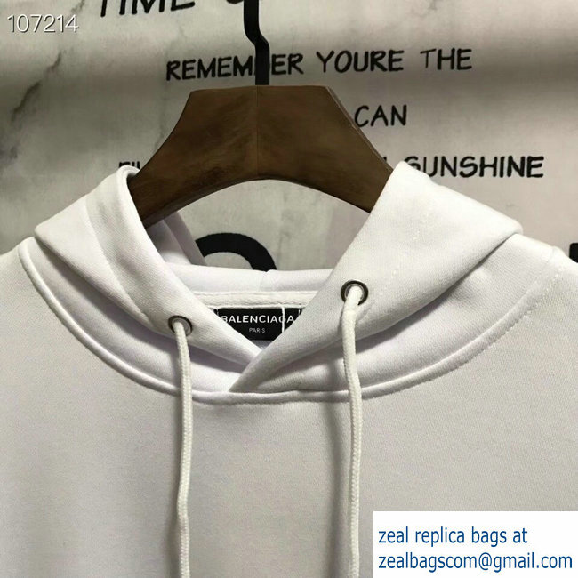 Balenciaga Logo Hoodie Sweater White 2018 - Click Image to Close