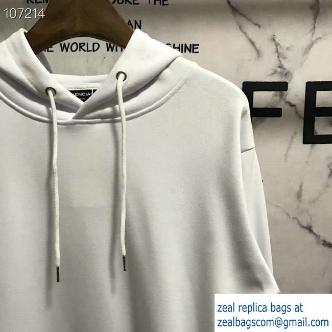 Balenciaga Logo Hoodie Sweater White 2018 - Click Image to Close