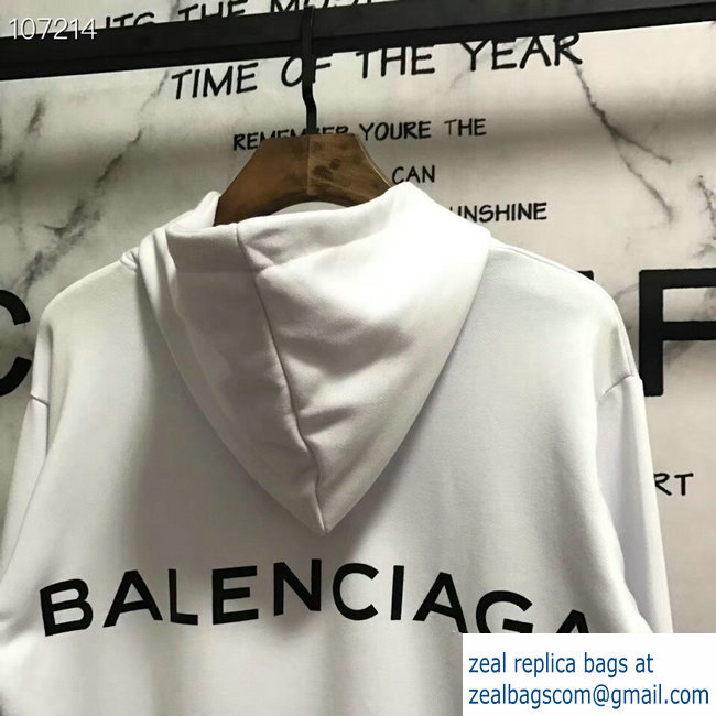 Balenciaga Logo Hoodie Sweater White 2018 - Click Image to Close