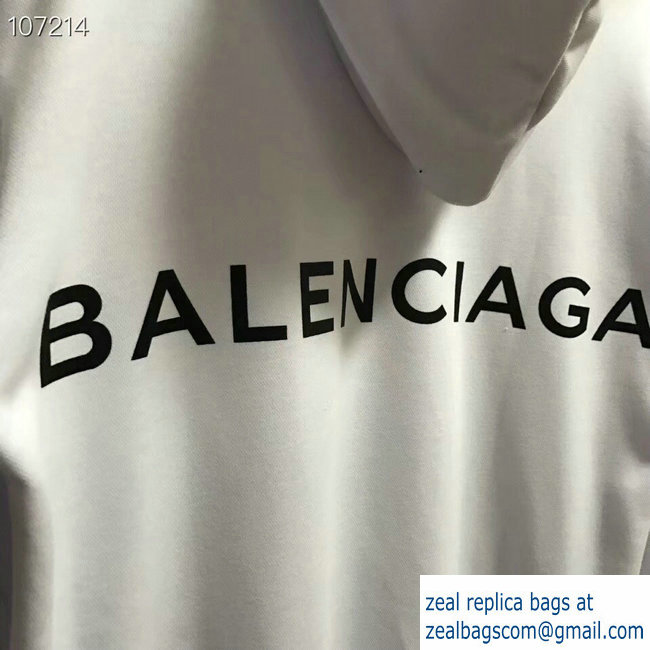 Balenciaga Logo Hoodie Sweater White 2018 - Click Image to Close
