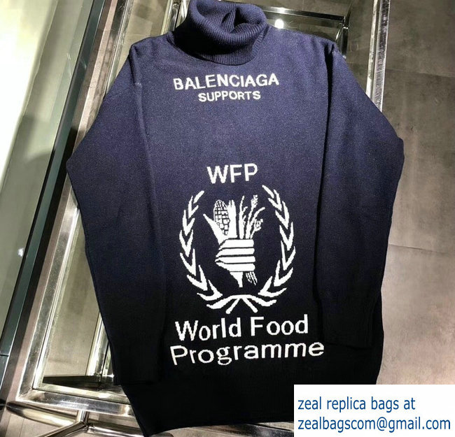 Balenciaga Supports World Food Programme Turtleneck Sweater Dark Blue 2018 - Click Image to Close