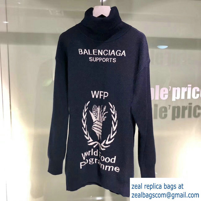 Balenciaga Supports World Food Programme Turtleneck Sweater Dark Blue 2018 - Click Image to Close