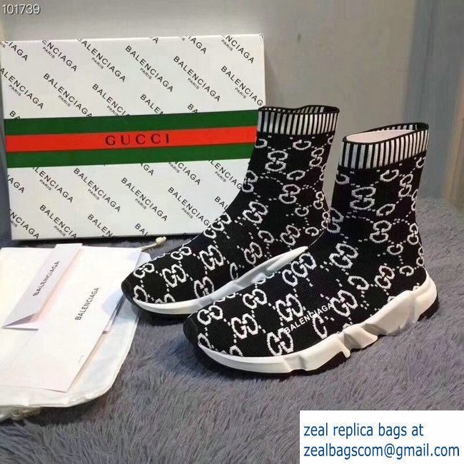Balenciaga x Gucci GG Knit Sock Speed Trainers Lovers Sneakers Black 2018 - Click Image to Close
