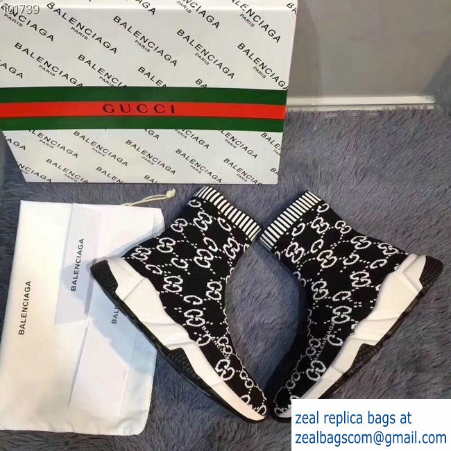 Balenciaga x Gucci GG Knit Sock Speed Trainers Lovers Sneakers Black 2018 - Click Image to Close