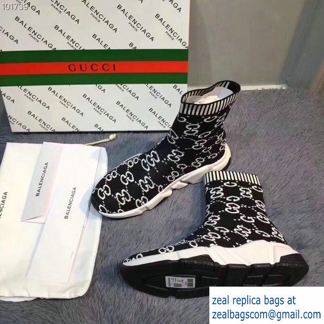 Balenciaga x Gucci GG Knit Sock Speed Trainers Lovers Sneakers Black 2018