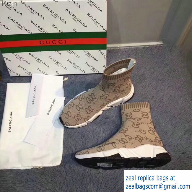 Balenciaga x Gucci GG Knit Sock Speed Trainers Lovers Sneakers Light Brown 2018