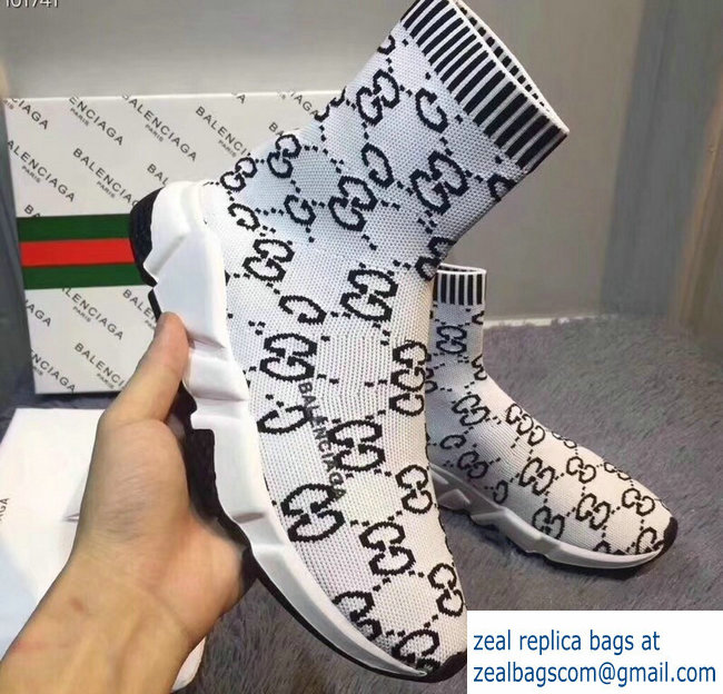 Balenciaga x Gucci GG Knit Sock Speed Trainers Lovers Sneakers White 2018 - Click Image to Close