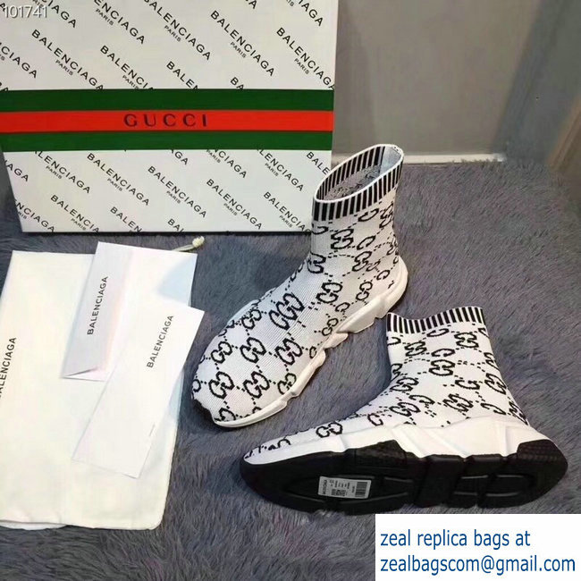 Balenciaga x Gucci GG Knit Sock Speed Trainers Lovers Sneakers White 2018 - Click Image to Close