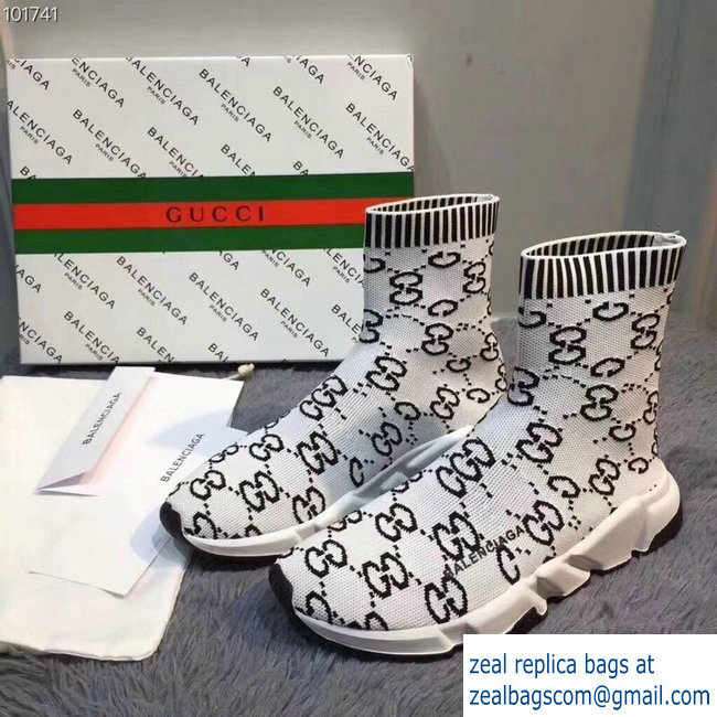 Balenciaga x Gucci GG Knit Sock Speed Trainers Lovers Sneakers White 2018 - Click Image to Close