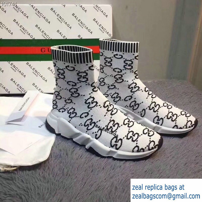 Balenciaga x Gucci GG Knit Sock Speed Trainers Lovers Sneakers White 2018 - Click Image to Close