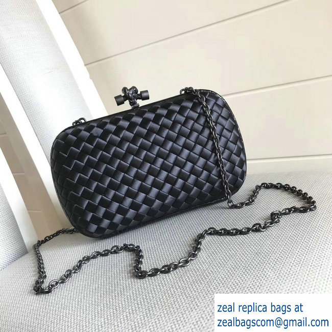 Bottega Veneta Intrecciato Chain Knot Clutch Bag Black 2018