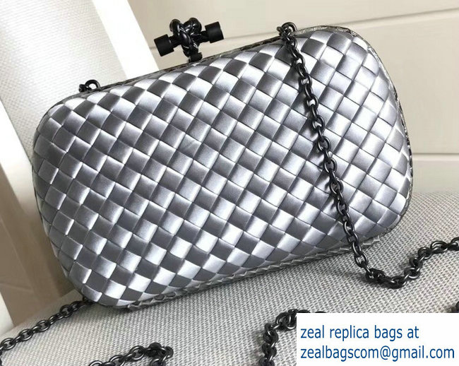 Bottega Veneta Intrecciato Chain Knot Clutch Bag Silver 2018 - Click Image to Close