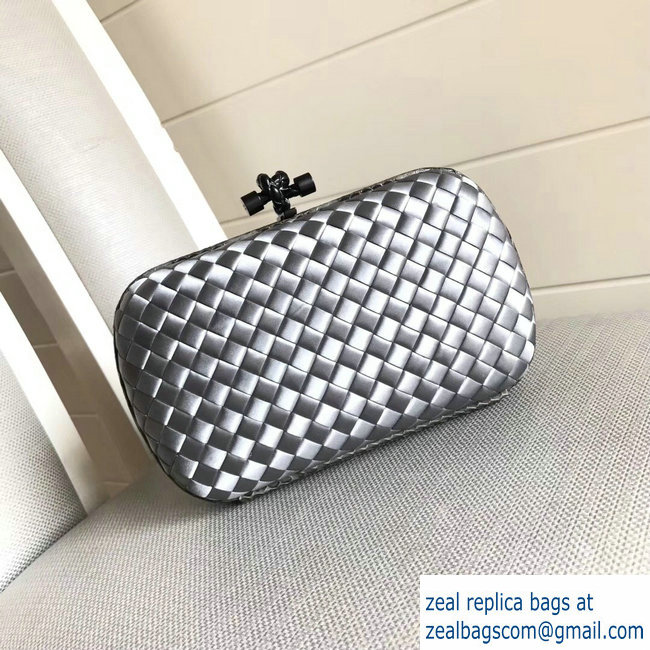 Bottega Veneta Intrecciato Chain Knot Clutch Bag Silver 2018 - Click Image to Close