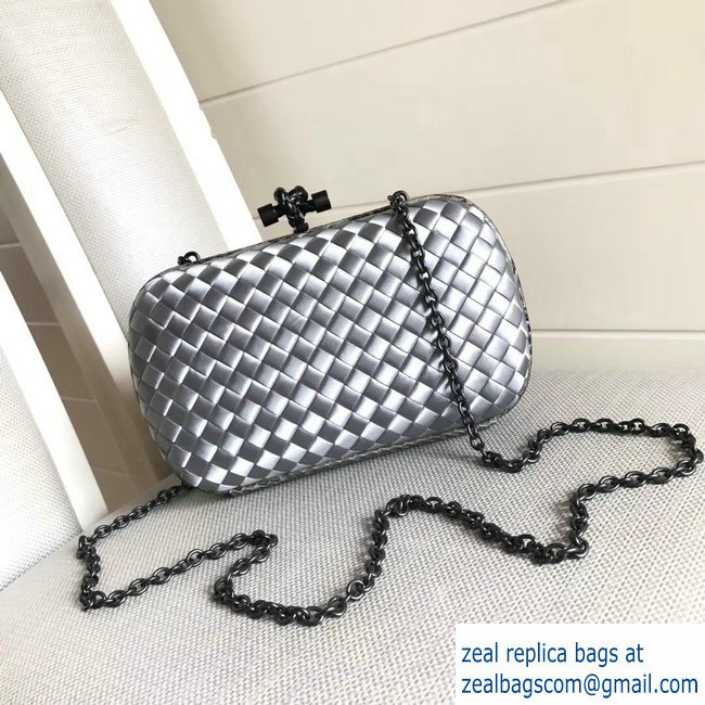 Bottega Veneta Intrecciato Chain Knot Clutch Bag Silver 2018 - Click Image to Close