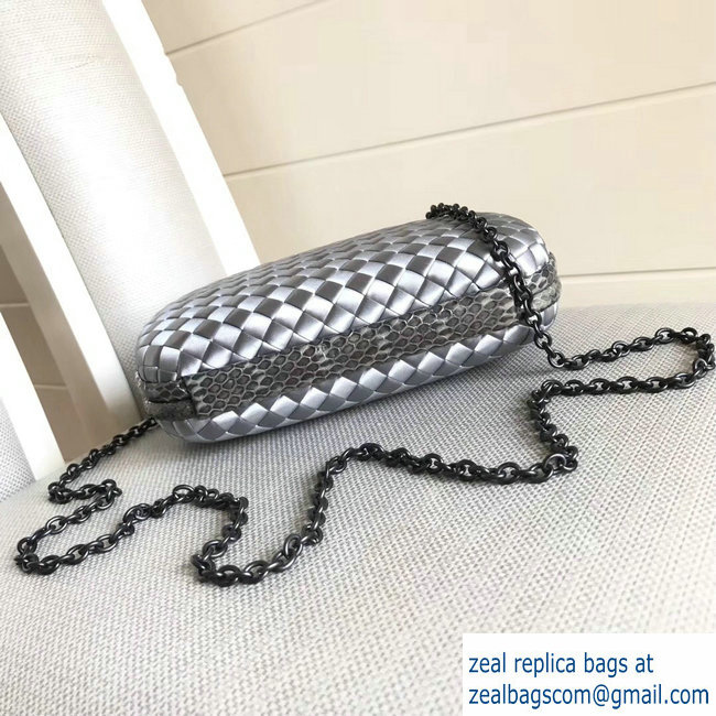 Bottega Veneta Intrecciato Chain Knot Clutch Bag Silver 2018 - Click Image to Close