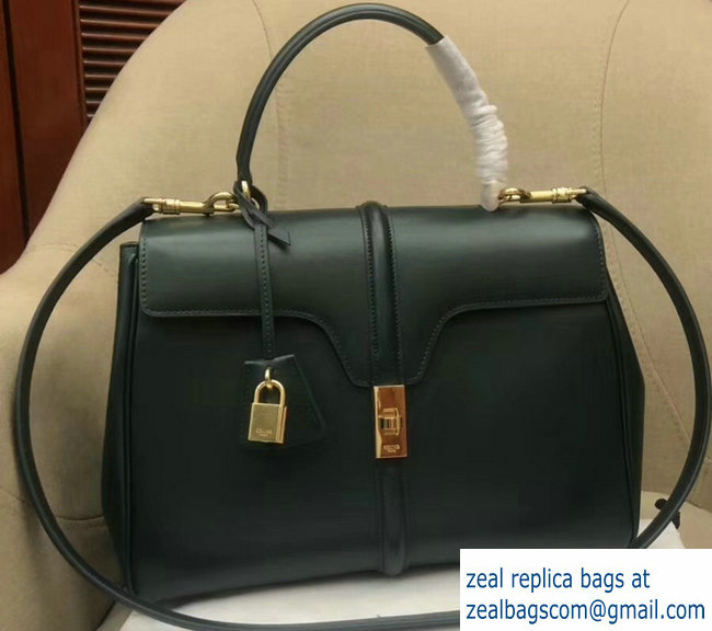 Celine Calfskin Medium 16 Bag Dark Green 187373/187374 2019 - Click Image to Close