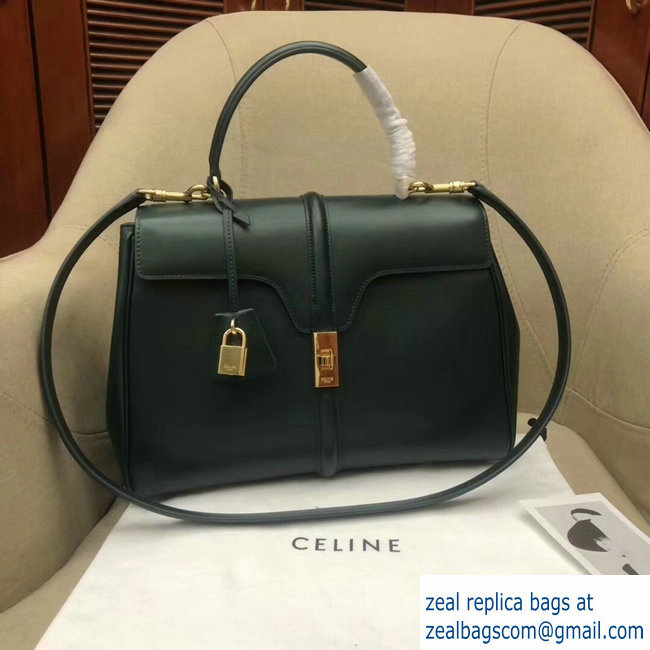 Celine Calfskin Medium 16 Bag Dark Green 187373/187374 2019 - Click Image to Close