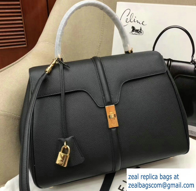 Celine Calfskin Medium 16 Bag Grained Black 187373/187374 2019