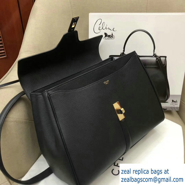 Celine Calfskin Medium 16 Bag Grained Black 187373/187374 2019 - Click Image to Close