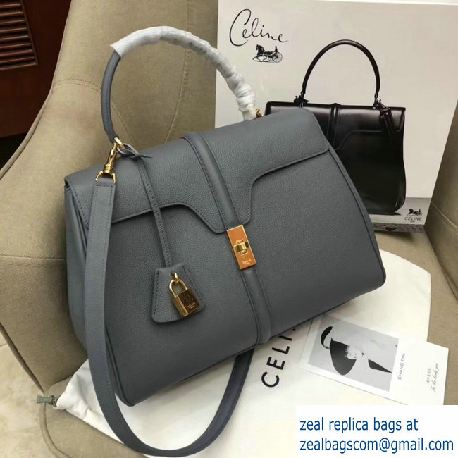 Celine Calfskin Medium 16 Bag Grained Gray 187373/187374 2019 - Click Image to Close