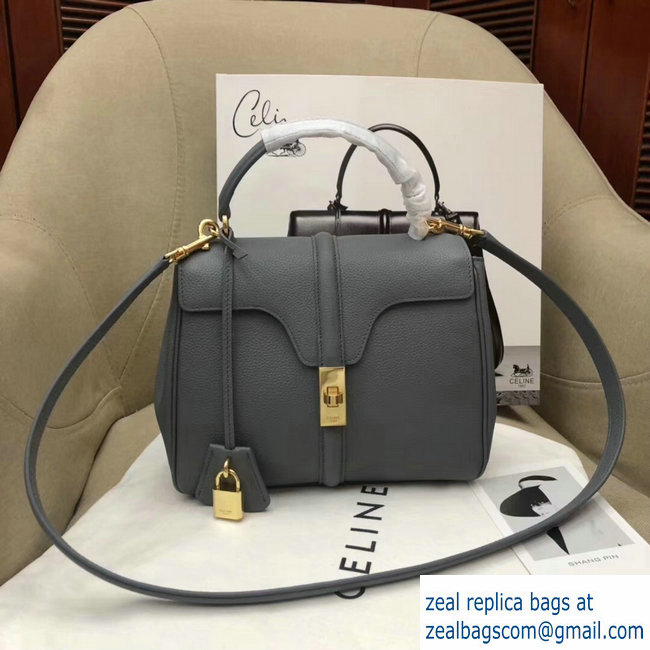 Celine Calfskin Small 16 Bag Grained Gray 188003/188004 2019 - Click Image to Close