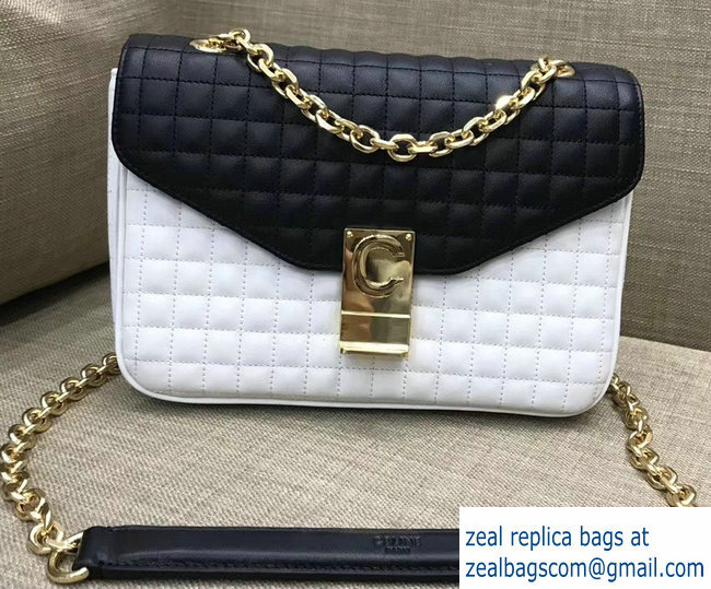 Celine Quilted Calfskin Medium C Bag Black/White 187253 2018 - Click Image to Close