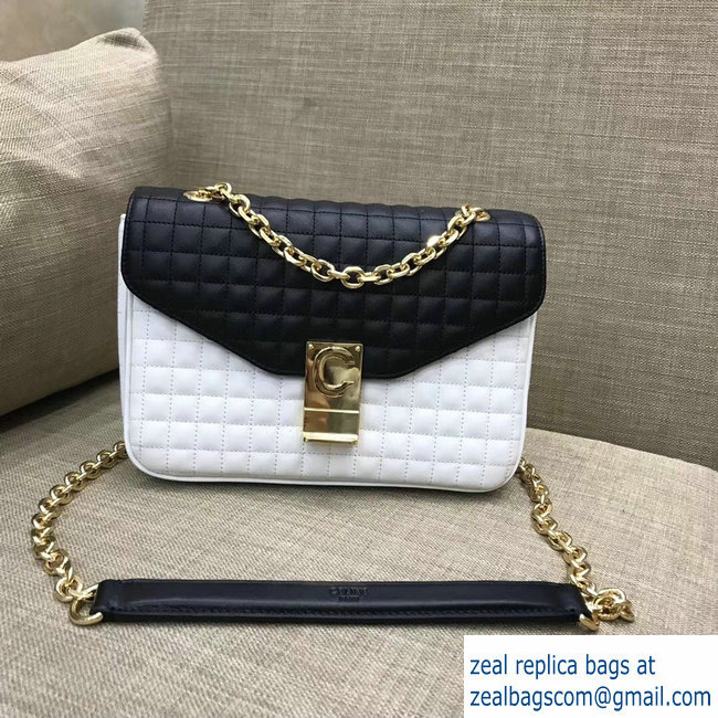 Celine Quilted Calfskin Medium C Bag Black/White 187253 2018 - Click Image to Close