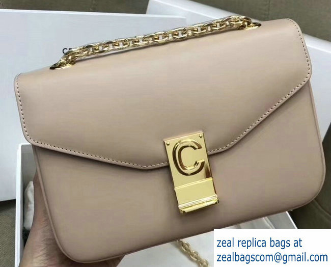 Celine Shiny Calfskin Medium C Bag Beige 187253 2019 - Click Image to Close