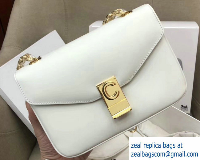 Celine Shiny Calfskin Medium C Bag White 187253 2019