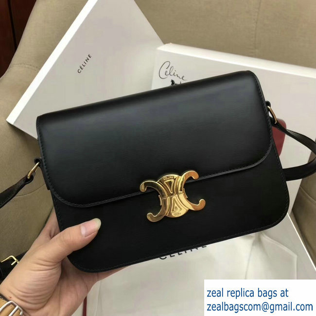 Celine Shiny Calfskin Medium Triomphe Bag Black 187363 2019