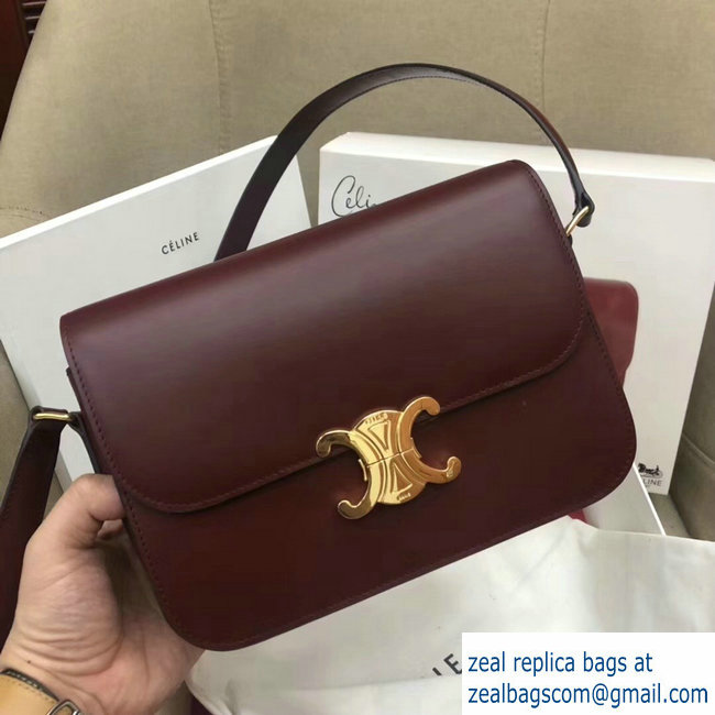 Celine Shiny Calfskin Medium Triomphe Bag Burgundy 187363 2019 - Click Image to Close