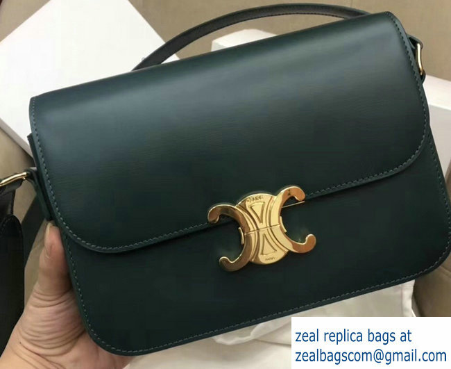 Celine Shiny Calfskin Medium Triomphe Bag Dark Green187363 2019 - Click Image to Close