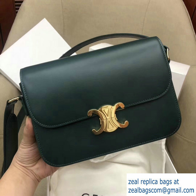 Celine Shiny Calfskin Medium Triomphe Bag Dark Green187363 2019 - Click Image to Close