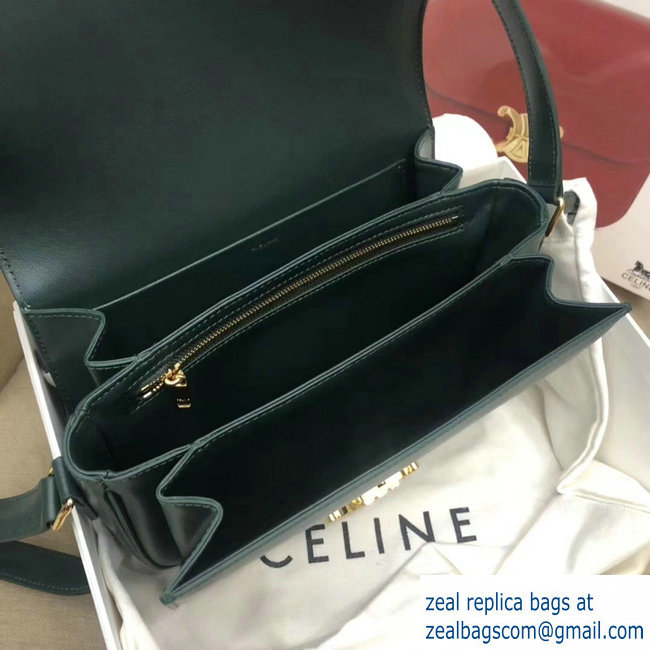 Celine Shiny Calfskin Medium Triomphe Bag Dark Green187363 2019