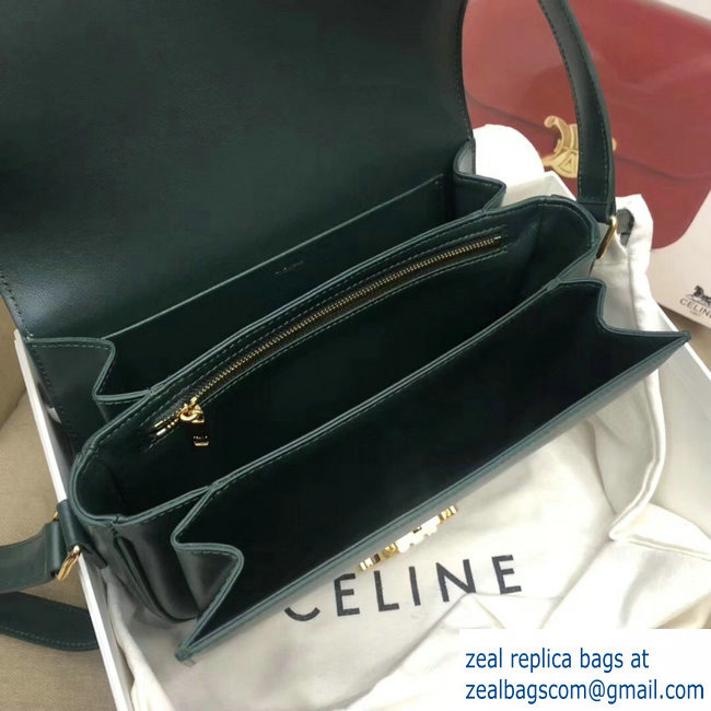 Celine Shiny Calfskin Medium Triomphe Bag Dark Green187363 2019 - Click Image to Close