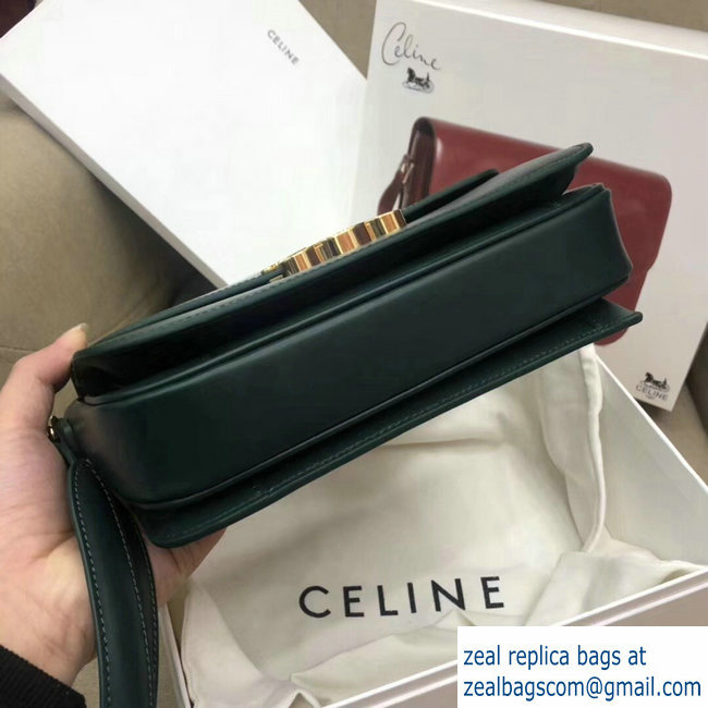 Celine Shiny Calfskin Medium Triomphe Bag Dark Green187363 2019