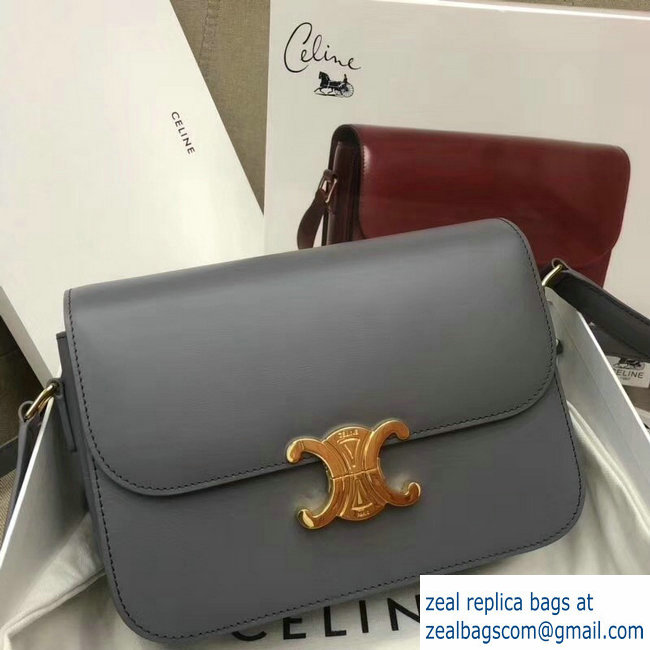 Celine Shiny Calfskin Medium Triomphe Bag Gray 187363 2019