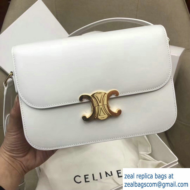 Celine Shiny Calfskin Medium Triomphe Bag White 187363 2019