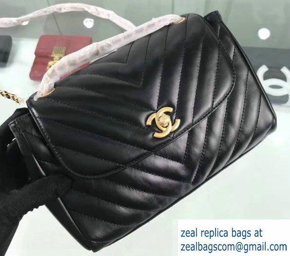 Chanel Aged Calfskin Chevron Medium Flap Bag A57700 Black 2018