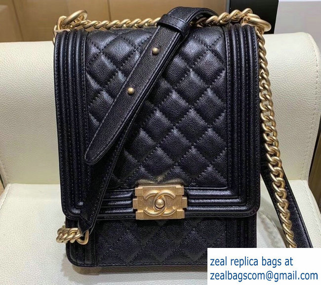 Chanel Boy North/South Small Flap Bag AS0130 Caviar Leather Black 2018