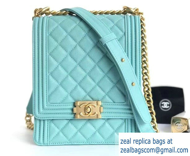 Chanel Boy North/South Small Flap Bag AS0130 Caviar Leather Turquoise 2018